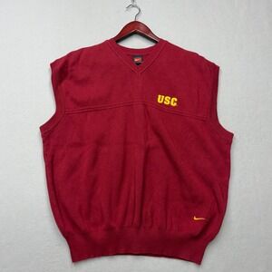 Nike Sweater Vest Mens XL Burgundy USC Trojans Vintage 90s V-Neck Cotton Knit